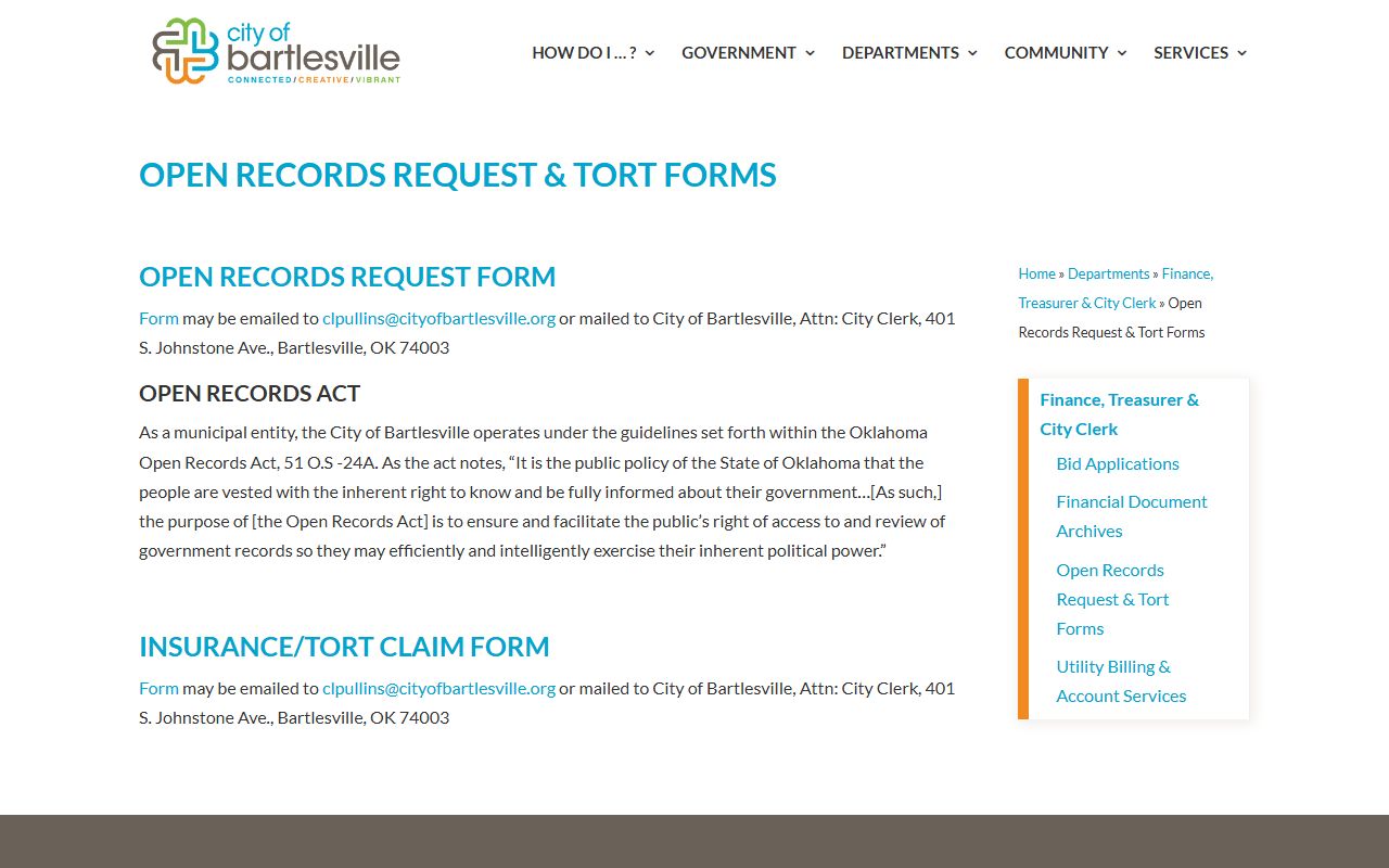 Bartlesville City Clerk open records request for background check