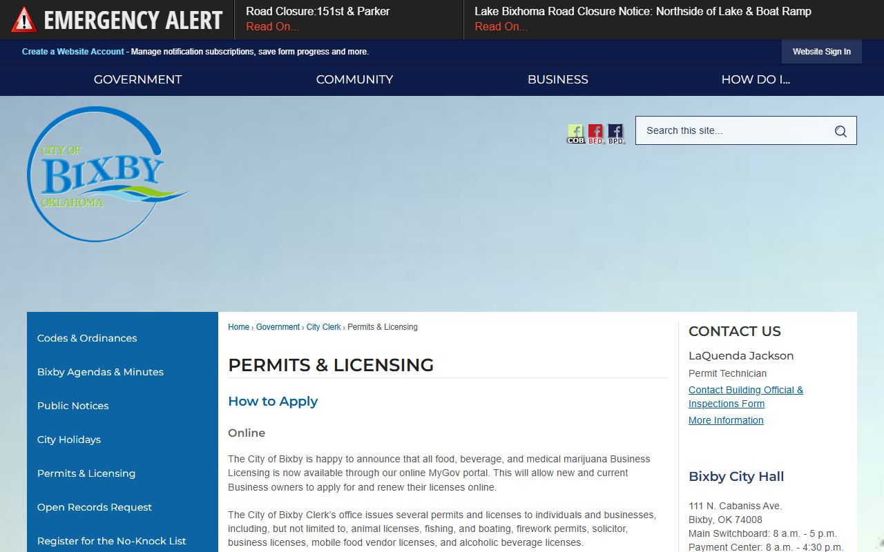 Bixby City Clerk permits and licensing background check