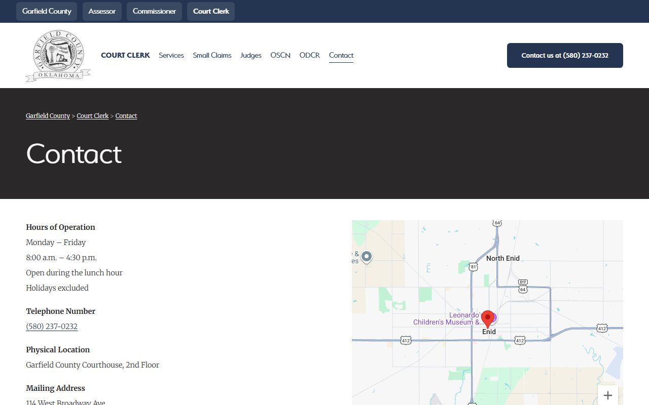 Garfield County Court Clerk background check records in Enid