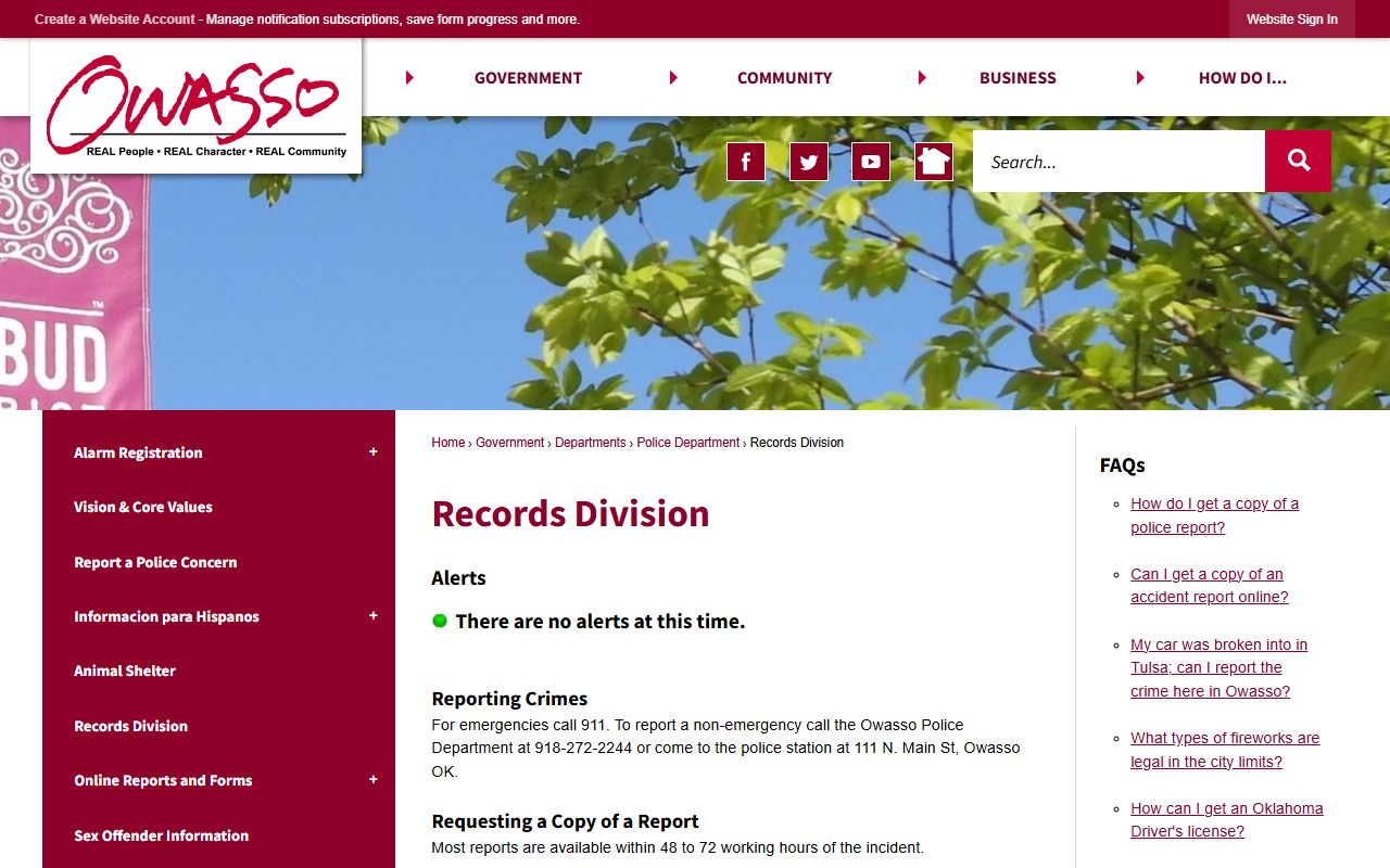 Owasso Police Department Records Division background check