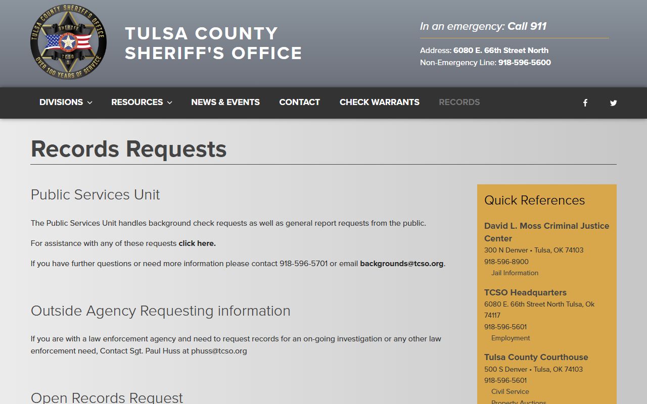 Tulsa County Sheriff's Office background check records request
