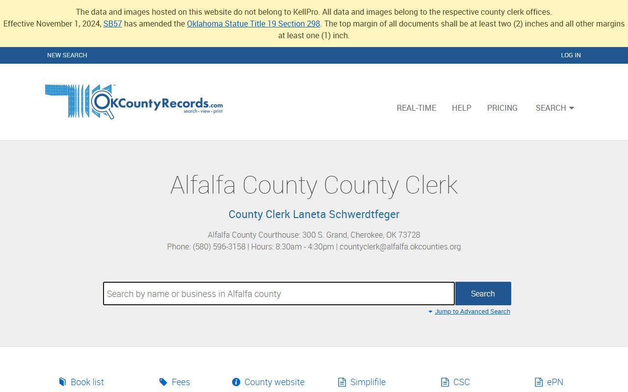 Alfalfa County land records search for background check