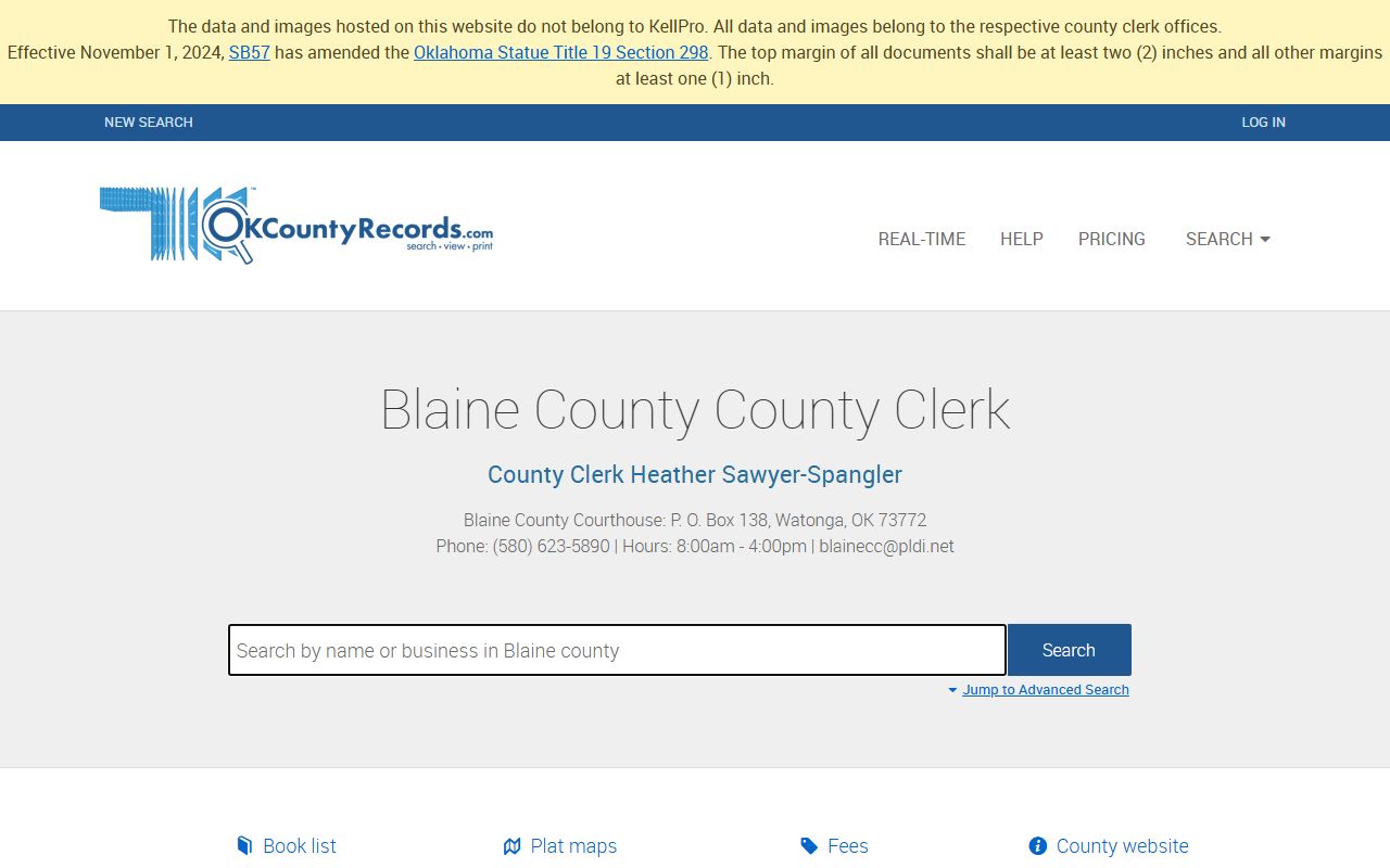Blaine County Clerk land records search for background check