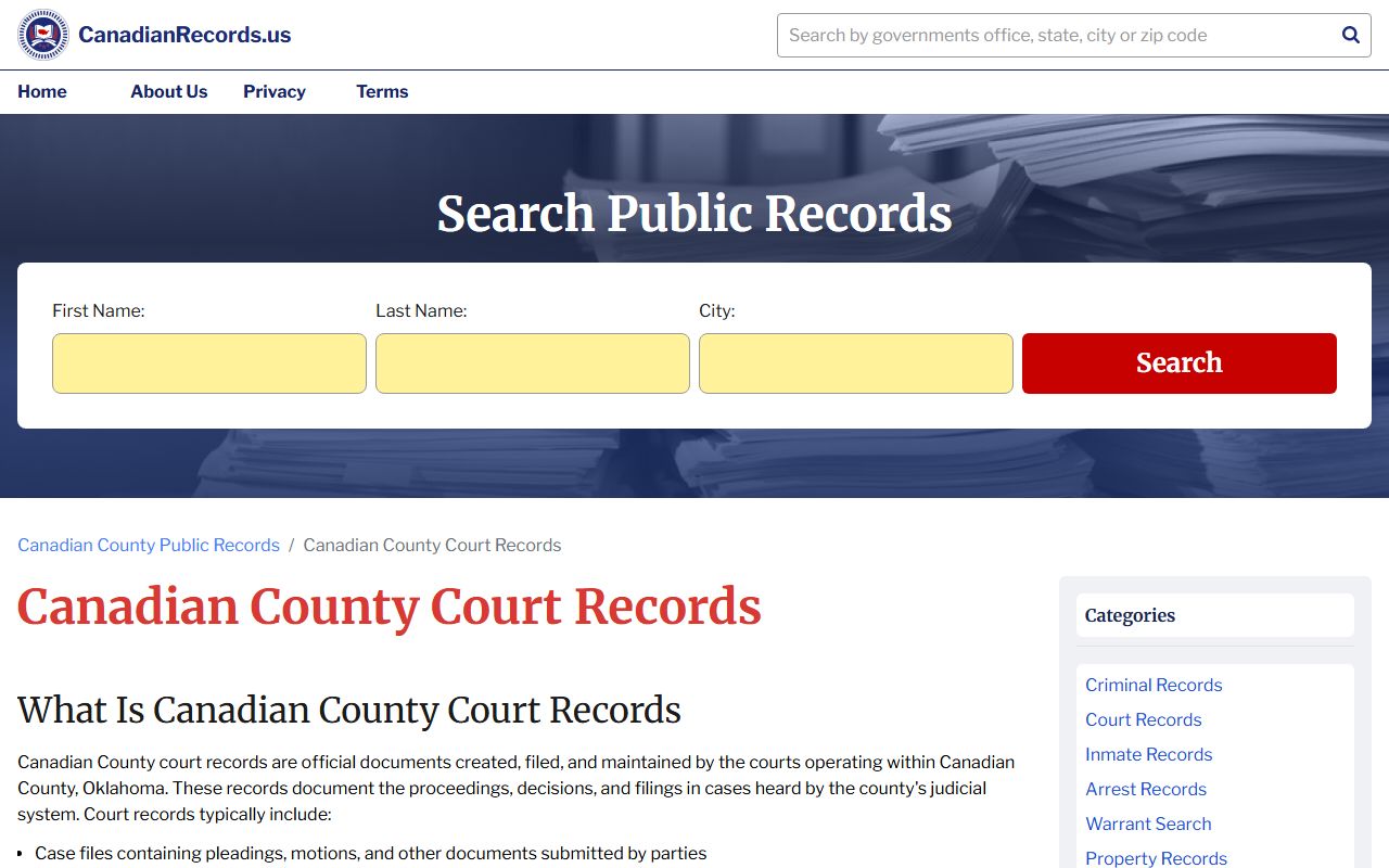 Canadian County Court Clerk background check records