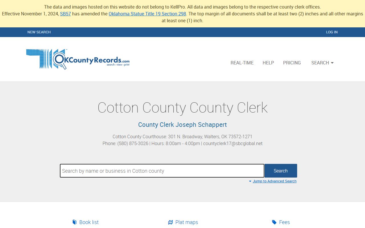 Cotton County Clerk land records background check search