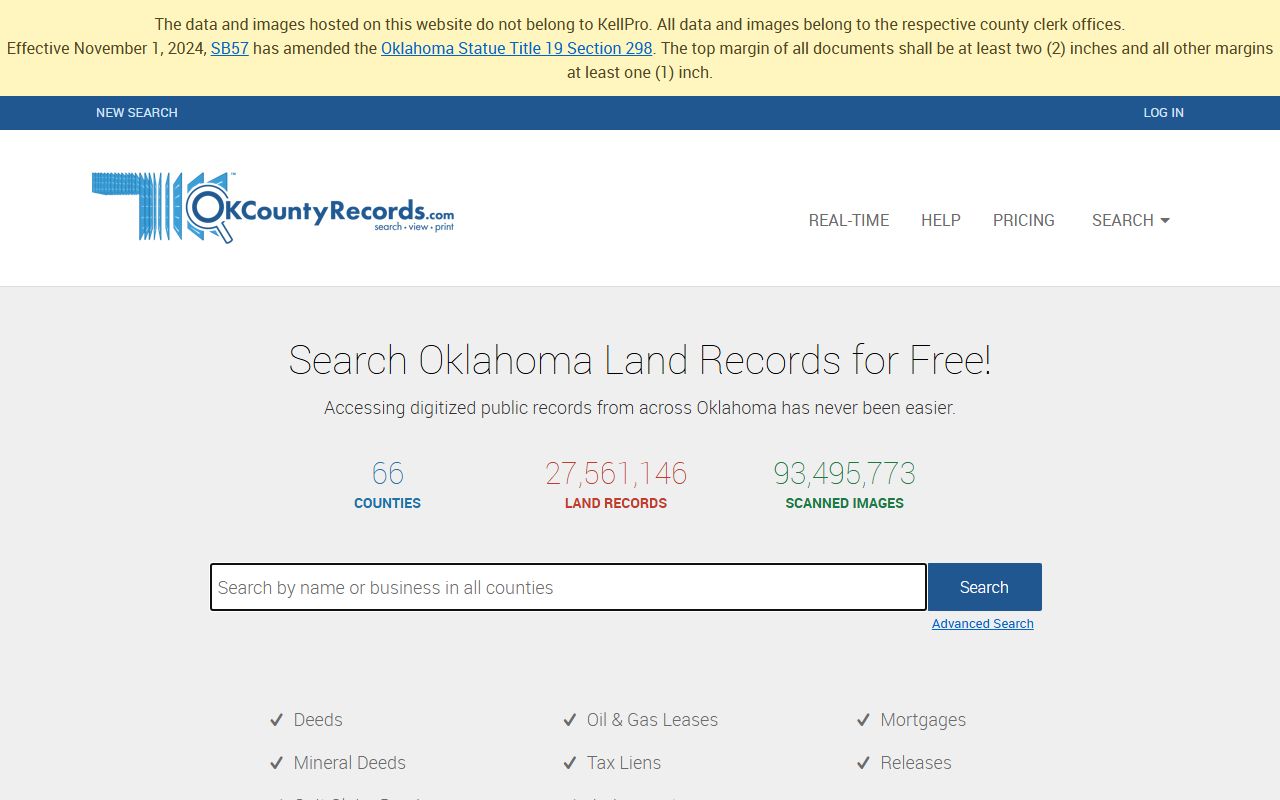Creek County Clerk land records background check