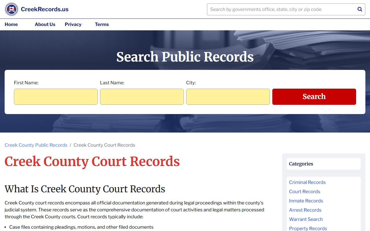 Creek County Court Clerk background check records search