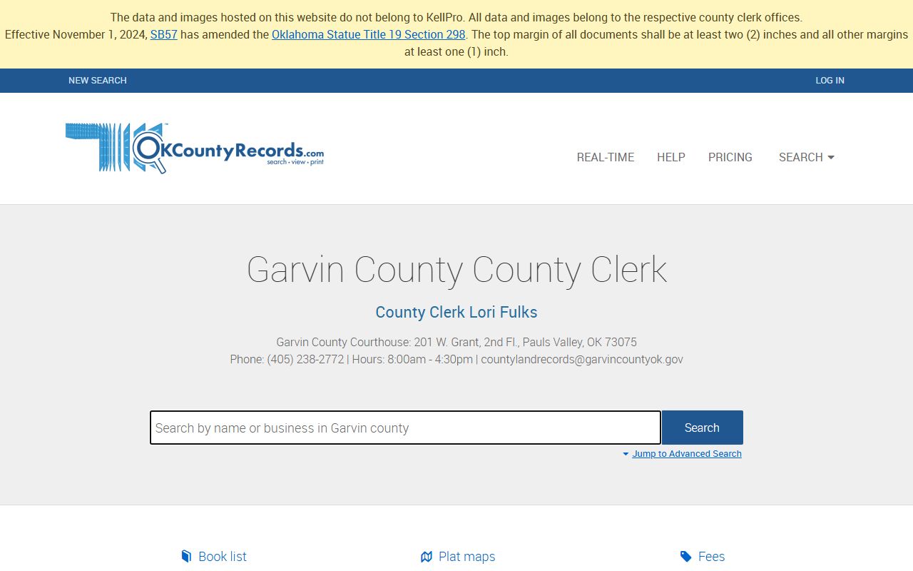 Garvin County land records search for background check