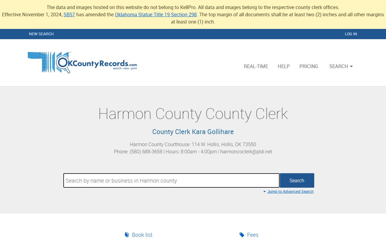Harmon County land records search for background check