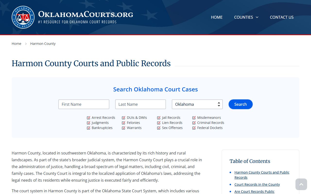 Harmon County online court records background check search