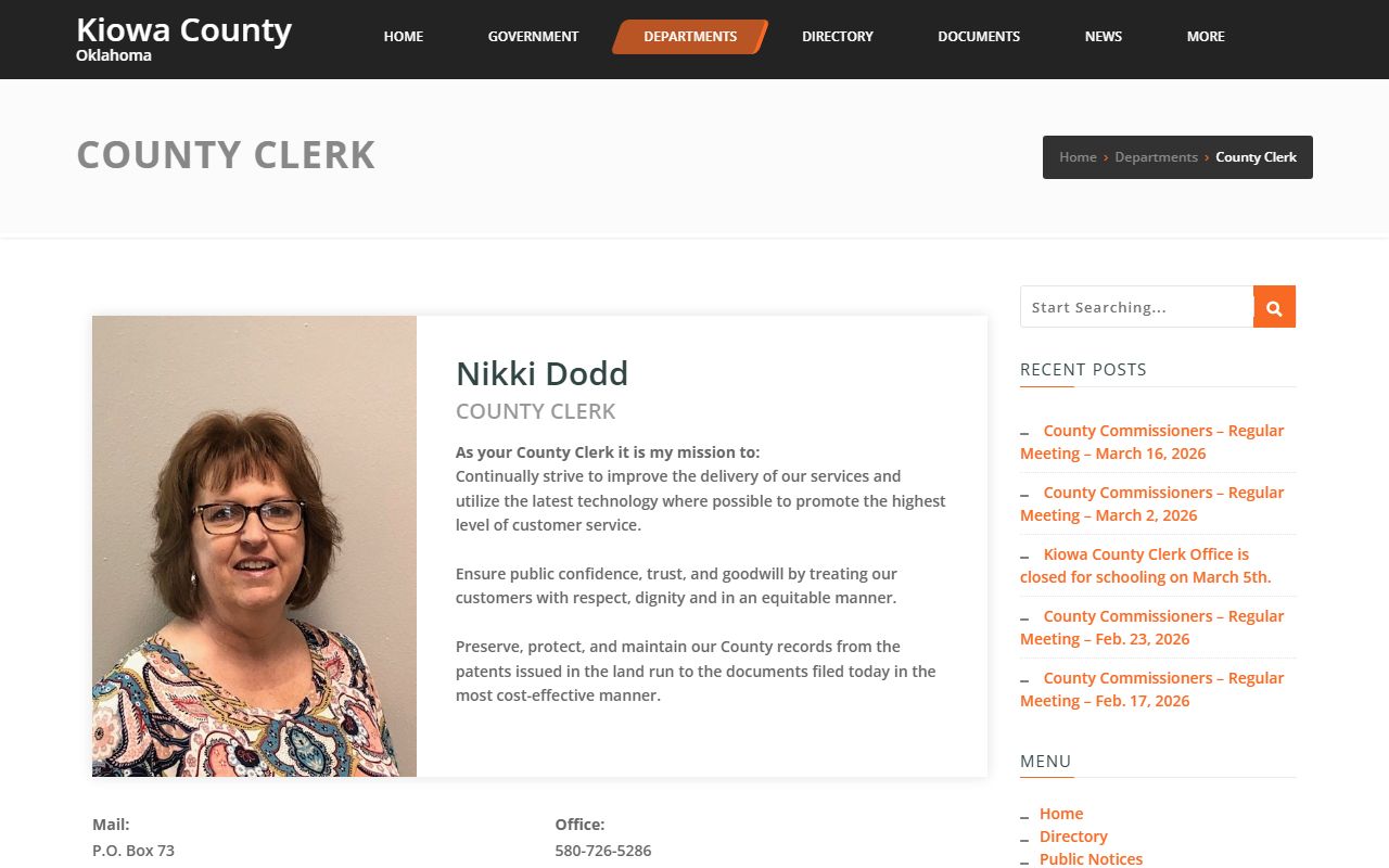 Kiowa County Clerk land records background check