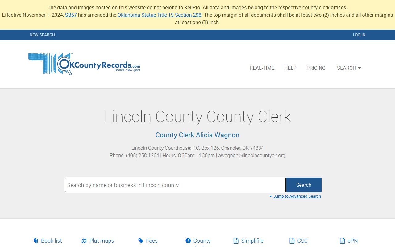 Lincoln County Clerk land records search for background check