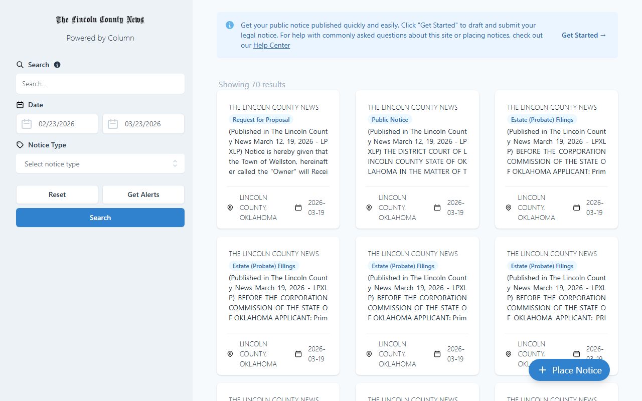 Lincoln County public notices search for background check