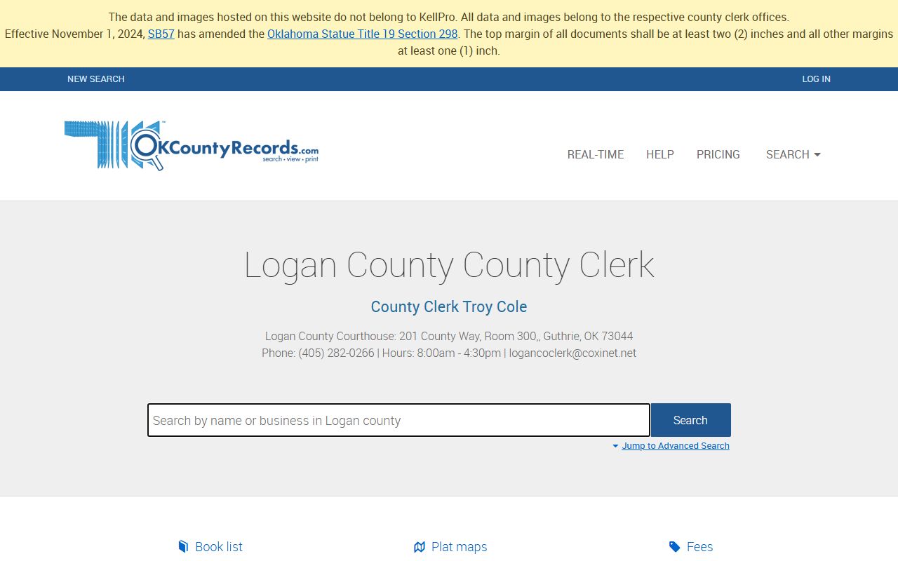 OKCountyRecords Logan County land records background check search