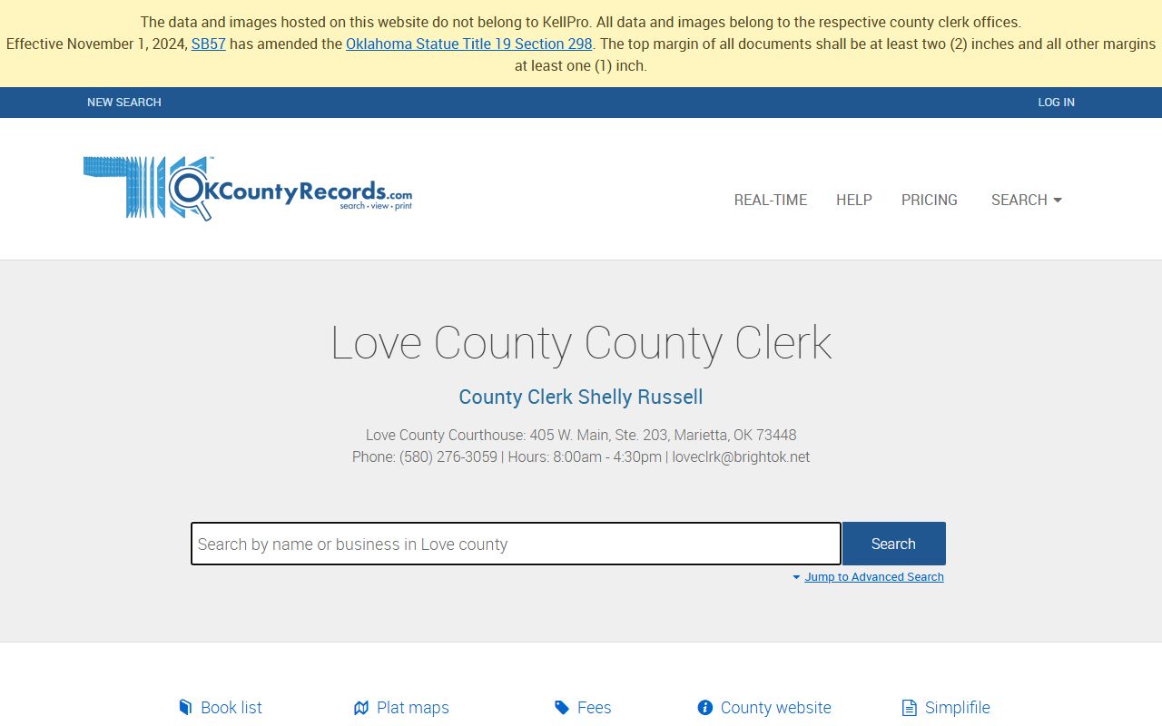 Love County Clerk land records search for background check