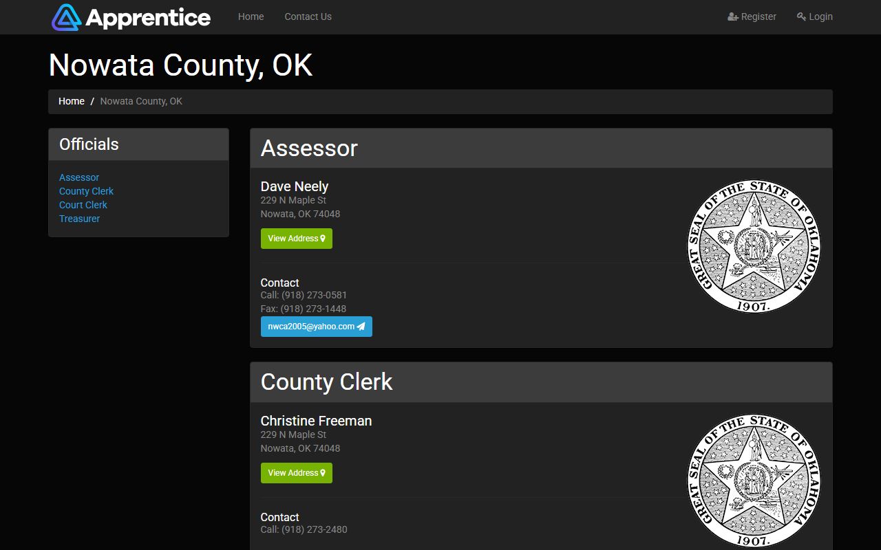 Nowata County services background check records