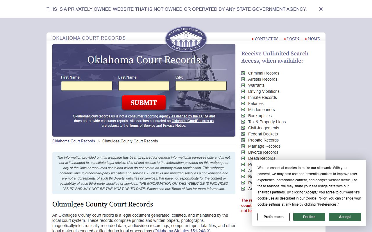 Okmulgee County court records background check search