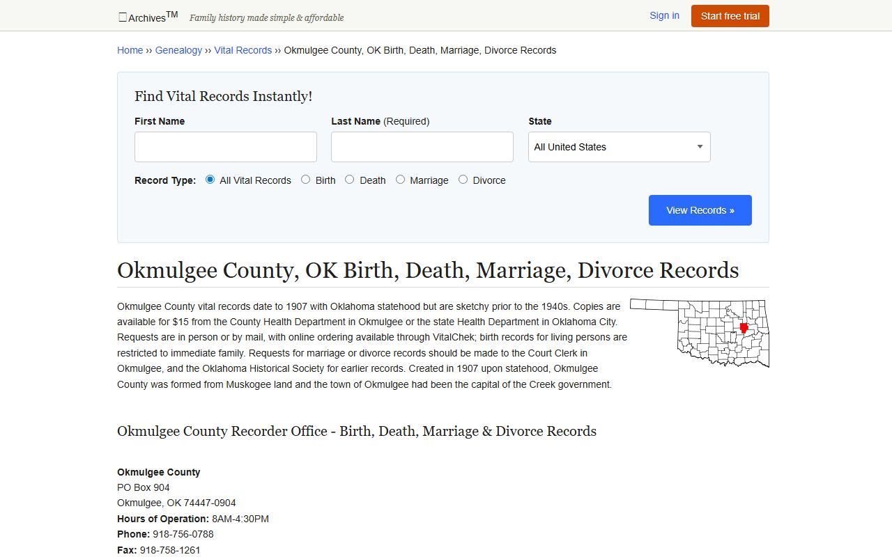Okmulgee County recorder office background check records