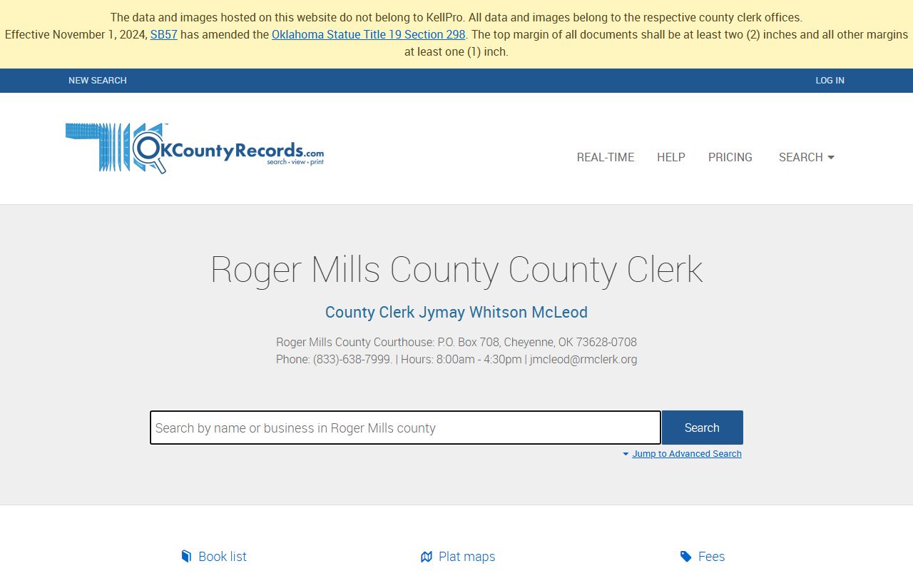 Roger Mills County Clerk land records background check search