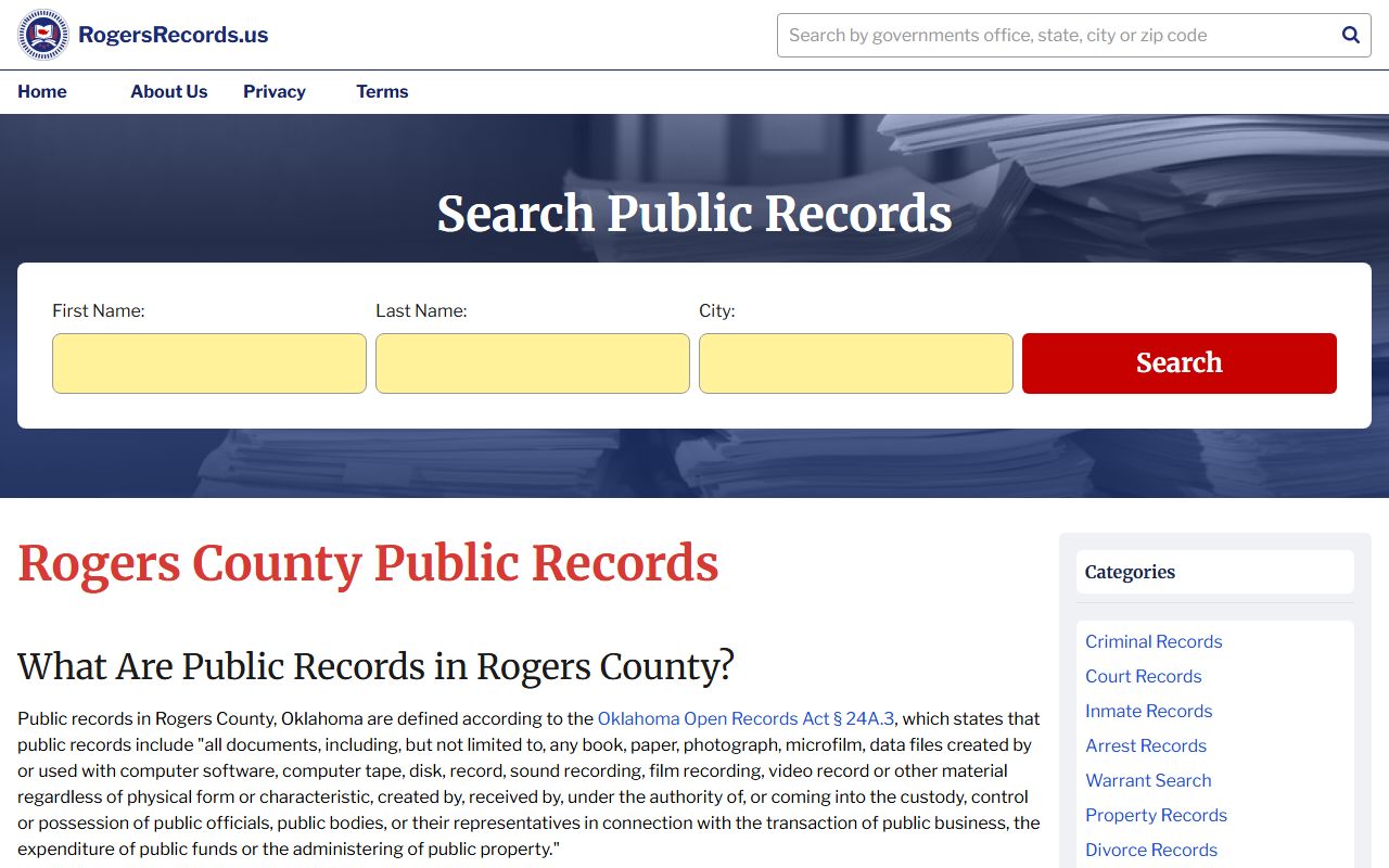 Rogers County public records portal for background check