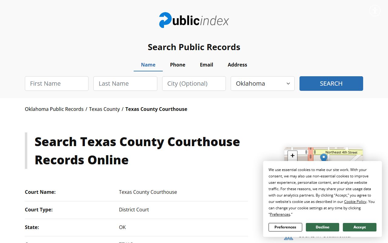 Texas County Courthouse background check information