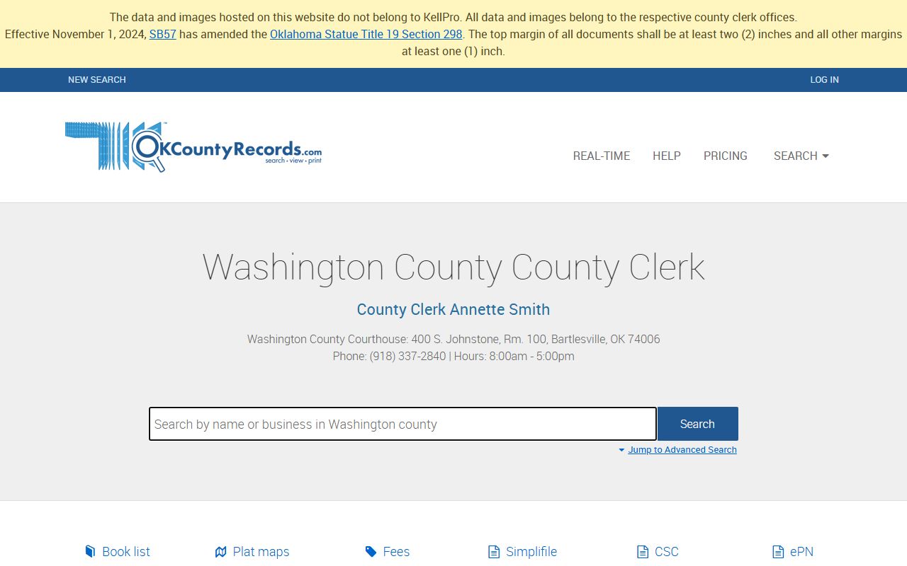 Washington County Clerk land records for background check