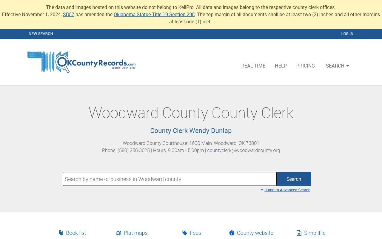 Woodward County Clerk land records for background check