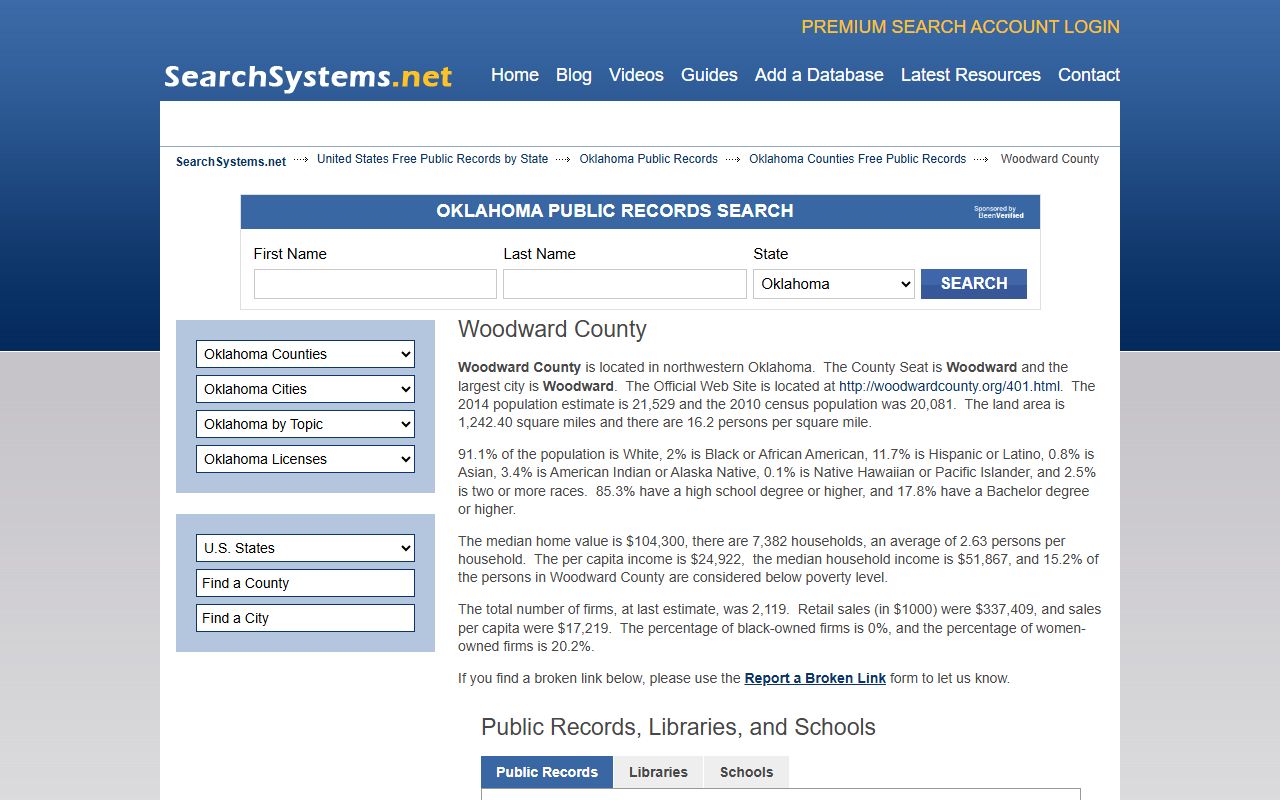 Woodward County criminal and public records background check search