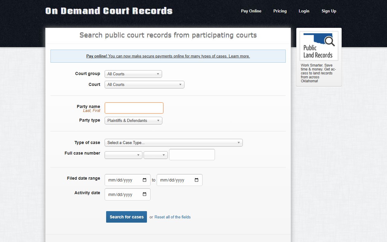On Demand Court Records Oklahoma background check search